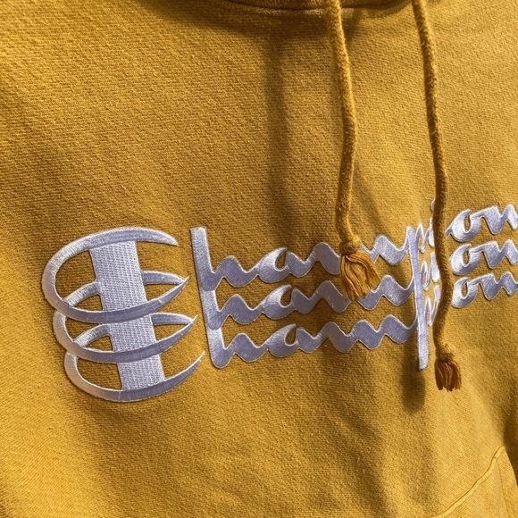 Women's Champion Sweatshirt Yellow Spell-Out Triple S Cotton Reverse Weave - Picture 10 of 12